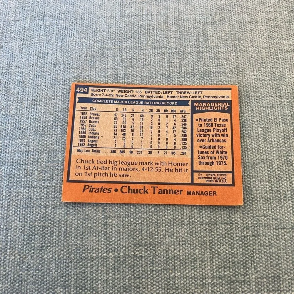 1978 Topps Pittsburgh Pirates Baseball Card Trading Card